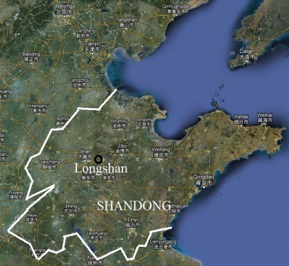 Prowincja Shandong z zaznaczoną miejscowością Longshan